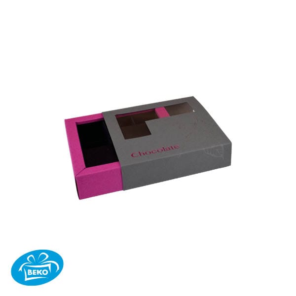 Chocoladedoos Natura 9v10,4x10,4x3cm Fuchsia Grijs Chocolate