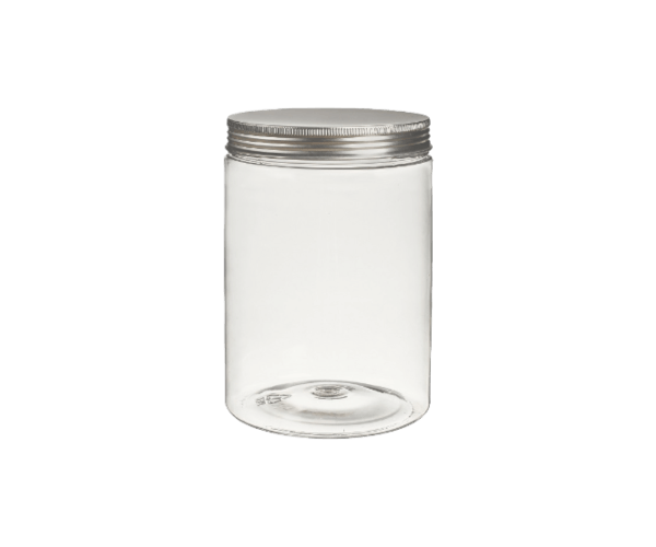 PET Pot (Transp.) + Deksel (Schroefdek., Zilver) 1000ml