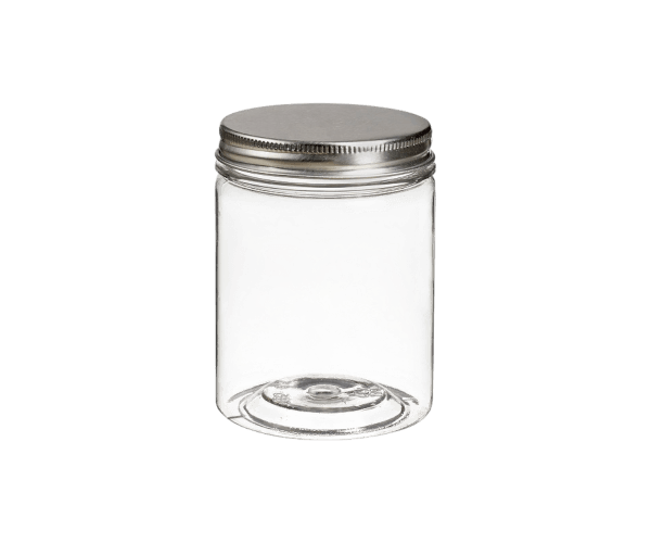 PET Pot (Transp.) + Deksel (Schroefdek., Zilver) 210ml