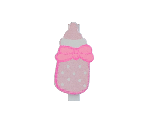 CLip Wooden baby bottle roze (W0008.50)