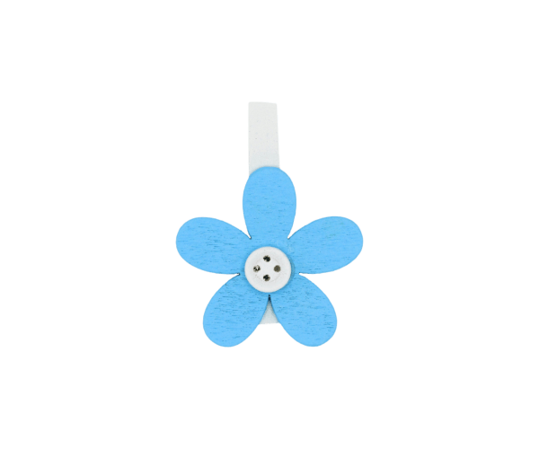 CLip Wooden Flower Blauw (W0052)