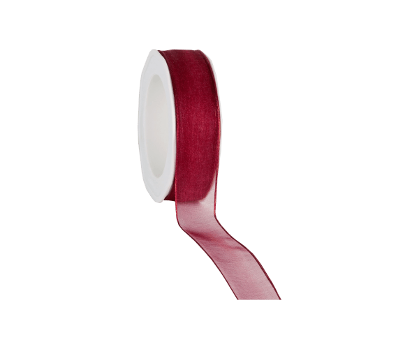 Rol zijdelint 25mm-20mtr Organza Woven Bord. Rood(WOWE26.68)