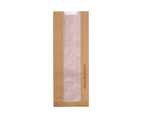 Broodzak met venster 100% recycled 16x10x47 45gr Natuurlijk