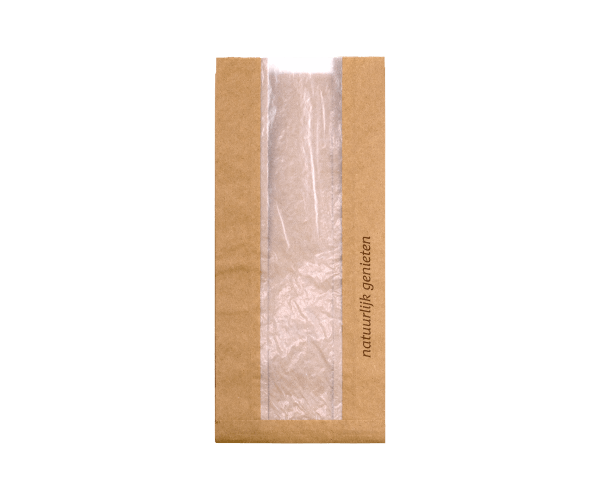 Broodzak met venster 100% recycled 16x10x36 45 gr Natuurlijk