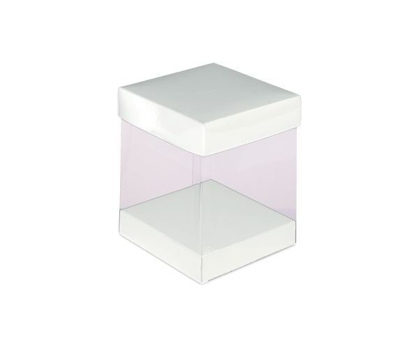 Transp kubus+karton deksel 9,1x9,1x10,5 cm Glans wit