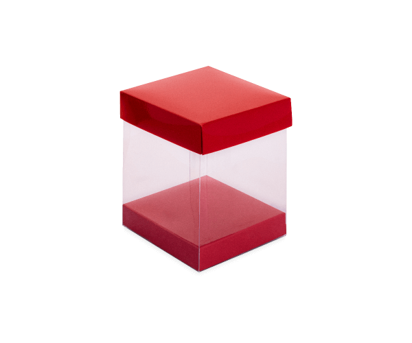 Transp kubus+karton deksel 8x8x9,6cm  Sangria Red