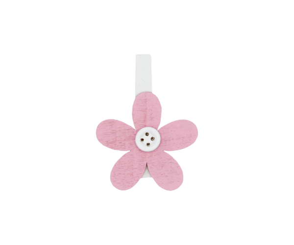 CLip Wooden Flower Roze (W0052.50)