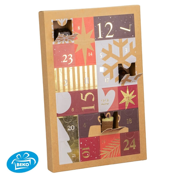 Holwanddoos kraft + Advent 26,6x18,6x3,1 24-vaks 3,9x3,9