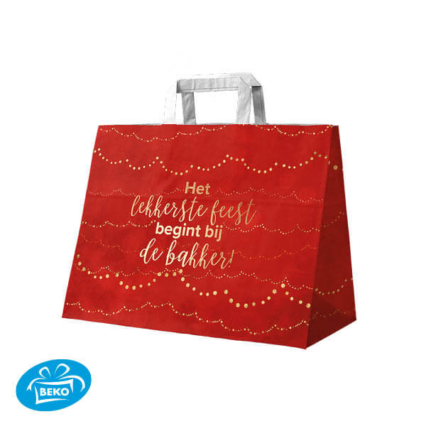 Gebl.Kraft Tas Lekkerste feest .. bakker 70gr. 32x17x25 Rood