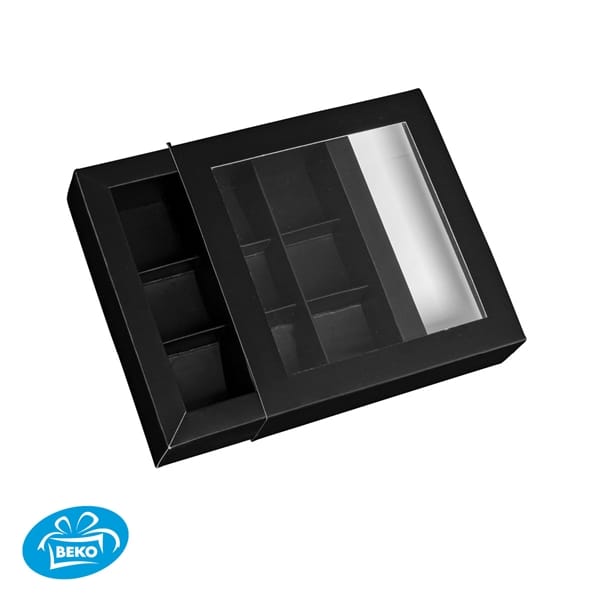Chocoladedoos 9v 13x13x3cm mat zwart / inlay mat zwart