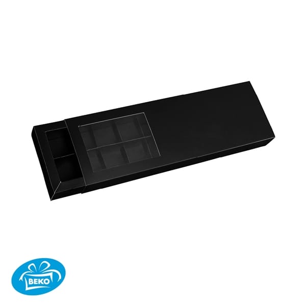 Chocoladedoos  16v 28x7x3cm Mat Zwart / inlay mat zwart