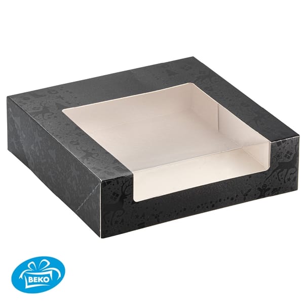 Kerst Krans 22,7x22,7x6 Black Glamour+Zijvenster+logo