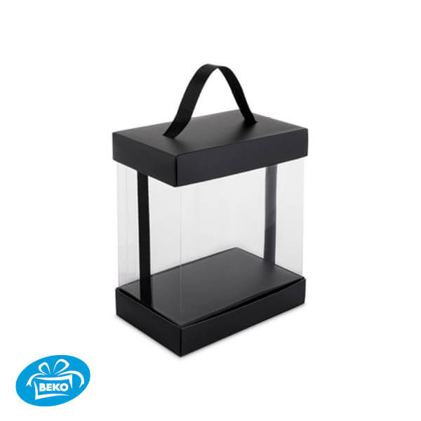 Presentatiebox1 Zwart Transp. 15x9x17cm Zwart inleg+lint
