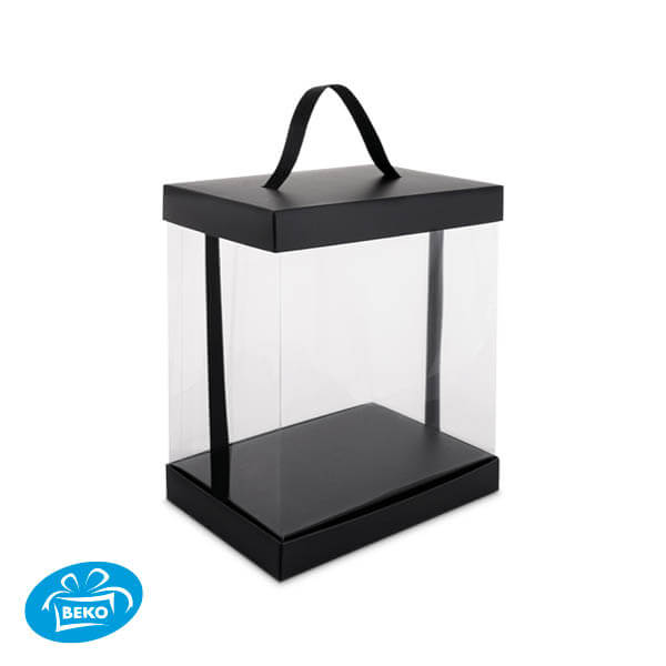 Presentatiebox2 Zwart Transp. 19x13x23cm Zwart inleg+lint