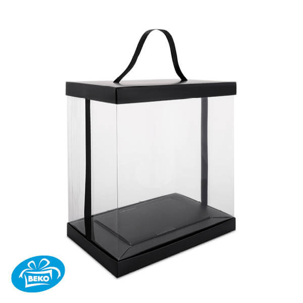 Presentatiebox4 Zwart Transp. 25,5x17x30 cm Zwart inleg+lint