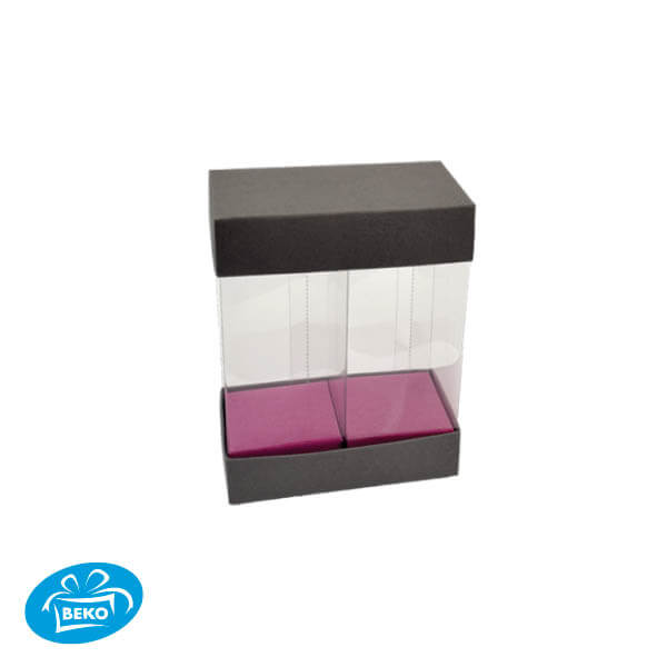Presentatiekubus Natura Transp. 2*5x5x14cm Fuchsia Grijs