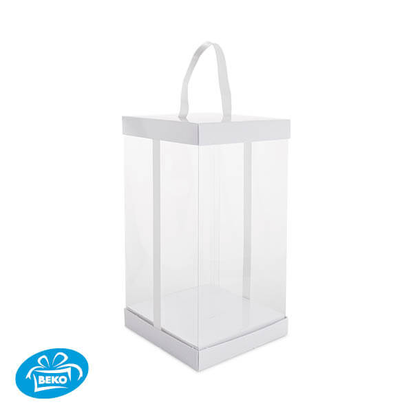 Presentatiekubus Wit Transp. 15x15x30cm Wit inleg+lint
