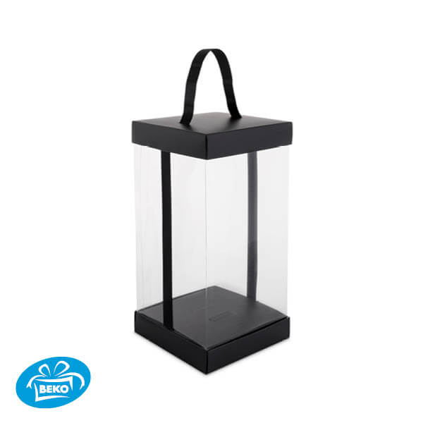 Presentatiekubus Zwart Transp. 15x15x30cm Zwart inleg+lint