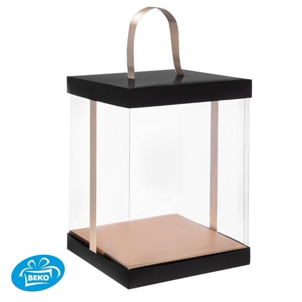 Presentatiekubus Zwart Transp. 18,5x18,5x23 Goud inleg+lint