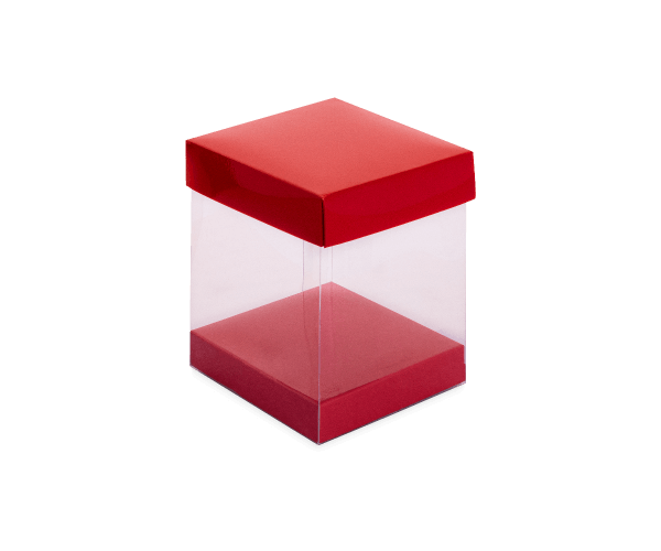 Transp kubus+karton deksel 9,1x9,1x10,5 cm Sangria Red
