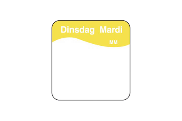 Etiket 25x25mm HACCP Sticker "Dinsdag" navulling tbv kit