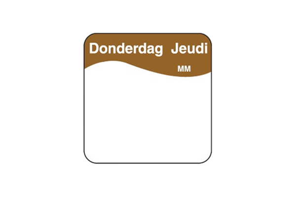Etiket 25x25mm HACCP Sticker "Donderdag" navulling tbv kit