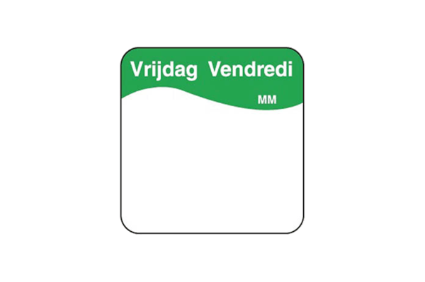 Etiket 25x25mm HACCP Sticker "Vrijdag" navulling tbv kit