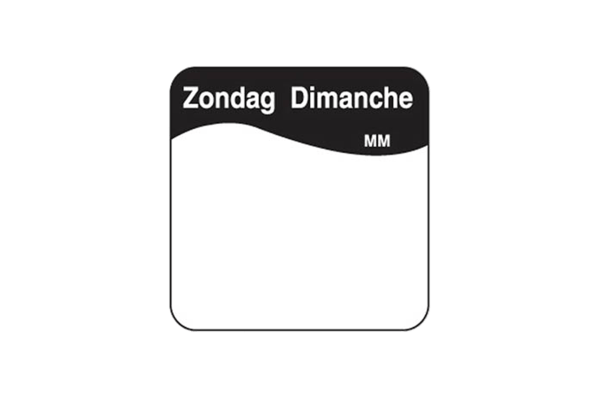 Etiket 25x25mm HACCP Sticker "Zondag" navulling tbv kit