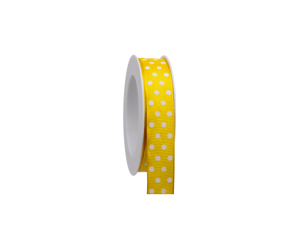 Rol zijdelint 25mm-20mtr Dots Geel-Wit (11.01225.10)