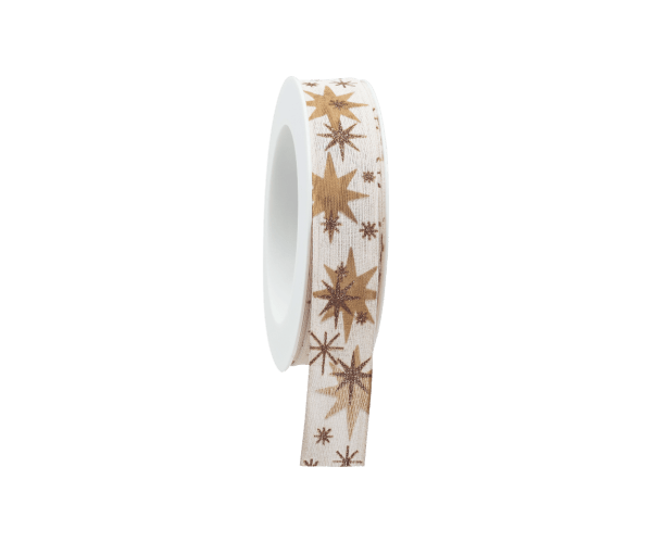 Rol zijdel.25mm-18mtr Ster met draad Creme/Goud 11.629.25.01