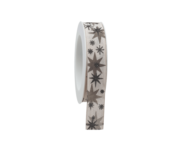 Rol zijdel 25mm-18mtr Ster met draad Creme/Grijs11.629.25.72