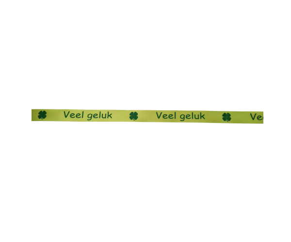 Rol zijdelint 15mm-100mtr "Veel Geluk" Groen/Groen